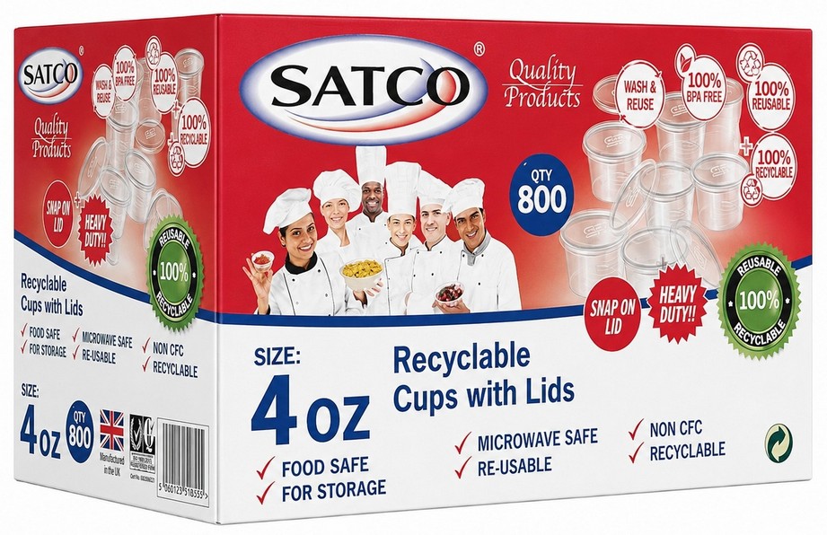 SATCO RECYCLABLE CUPS WITH LIDS 800X4OZ