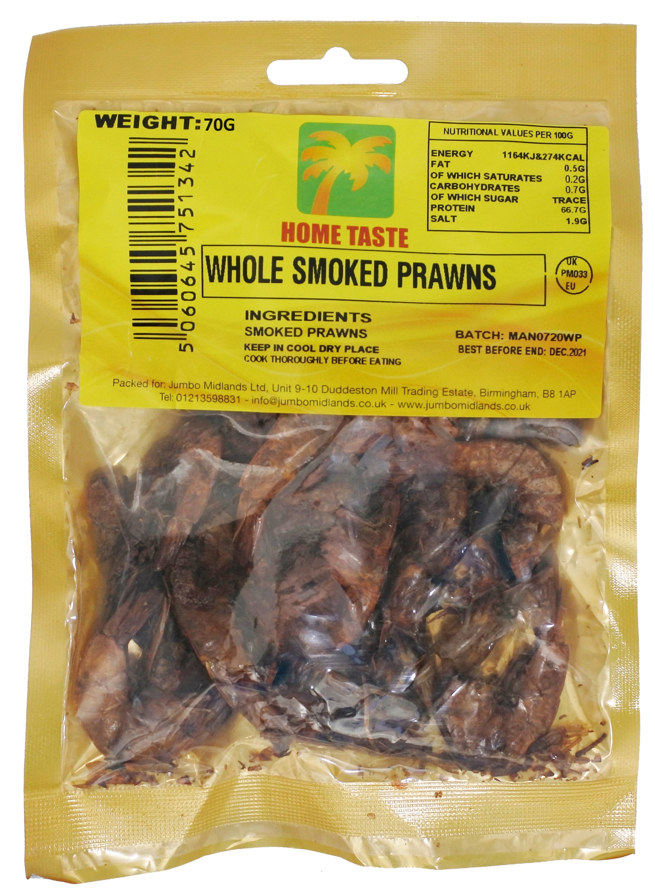HT WHOLE SMOKED PRAWNS 10X70G