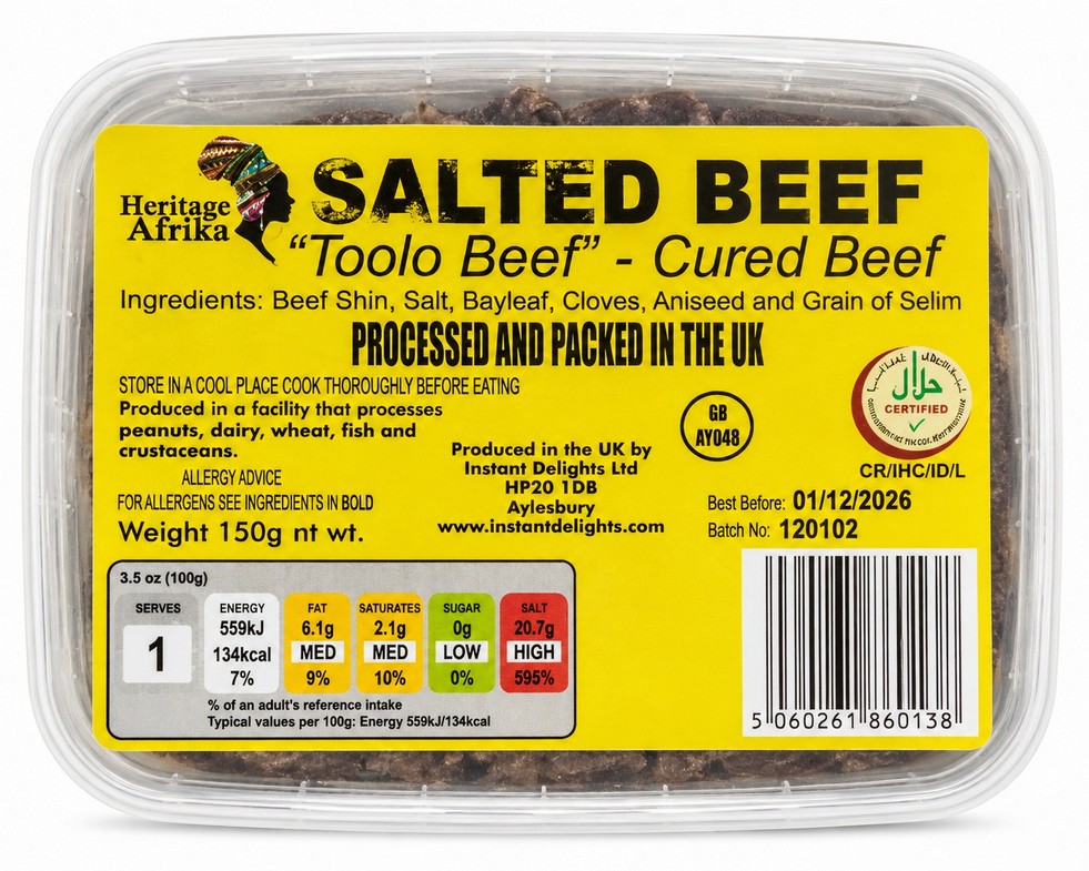 HERITAGE AFRIKA SALTED BEEF (TOOLO) 12X150G