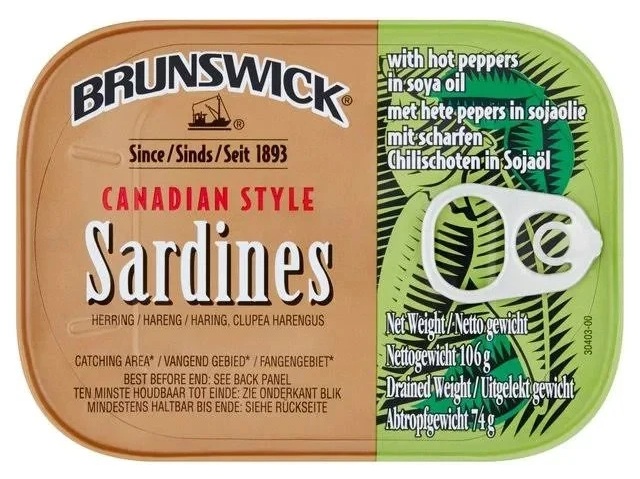 BRUNSWICK SARDINES WITH HOT PEPPERS 12X106G